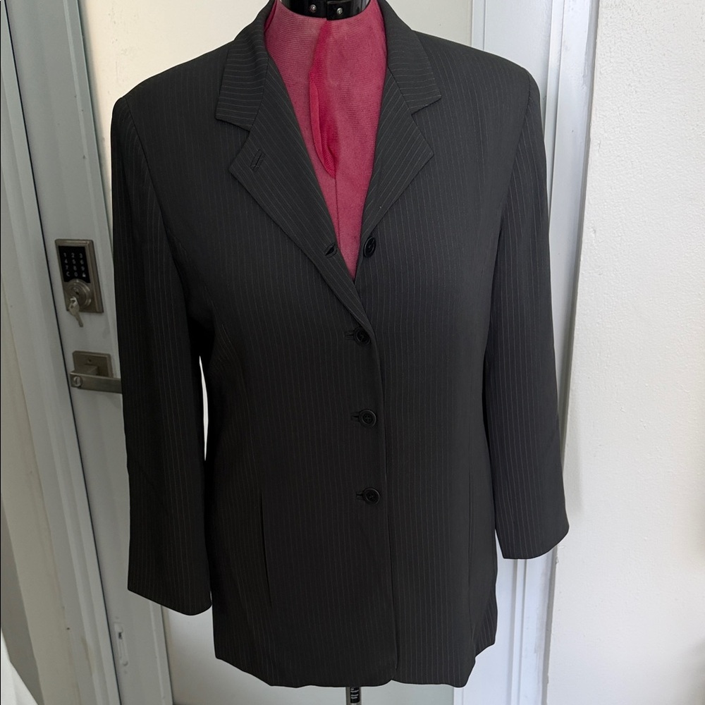 Tailored Women's Black Pinstripe Suit ,Jacket and matching trousers.